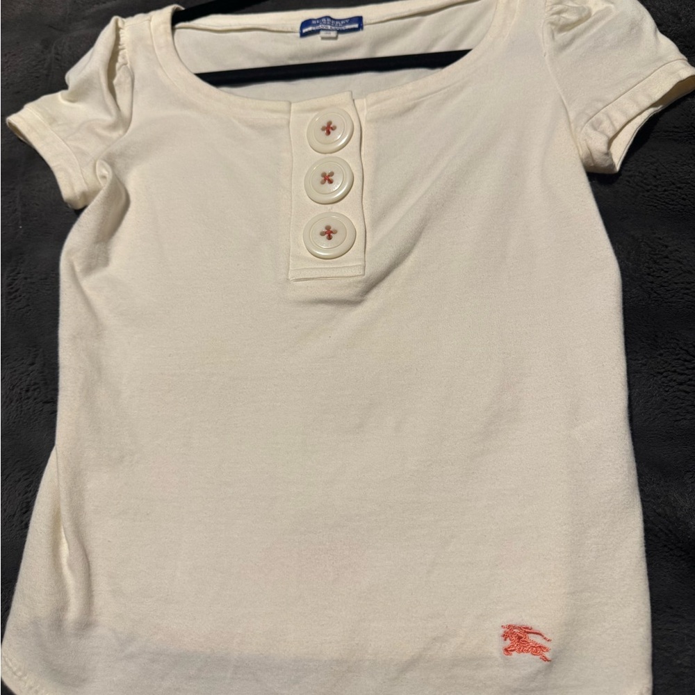 Burberry white Short-Sleeve Top with Button Placket and Coral Logo